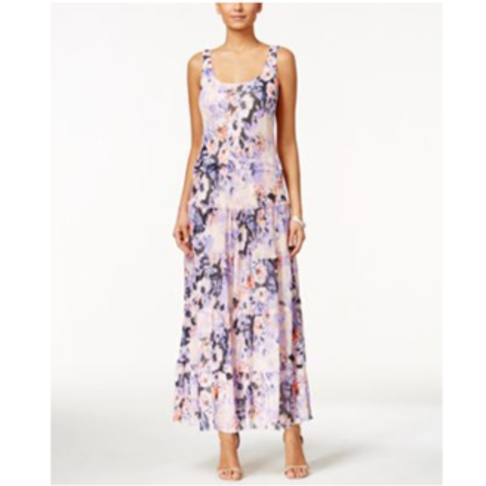 Nine West Tiered Floral-Print Maxi DressGrape Mist
